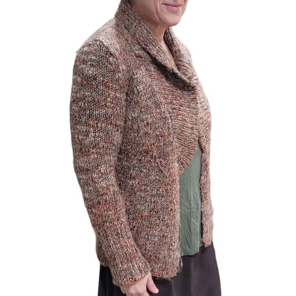 Talbots SP Wool Blend Cardigan Brown Orange Speckled Waterfall Cozy Fall Sweater - Picture 8 of 8